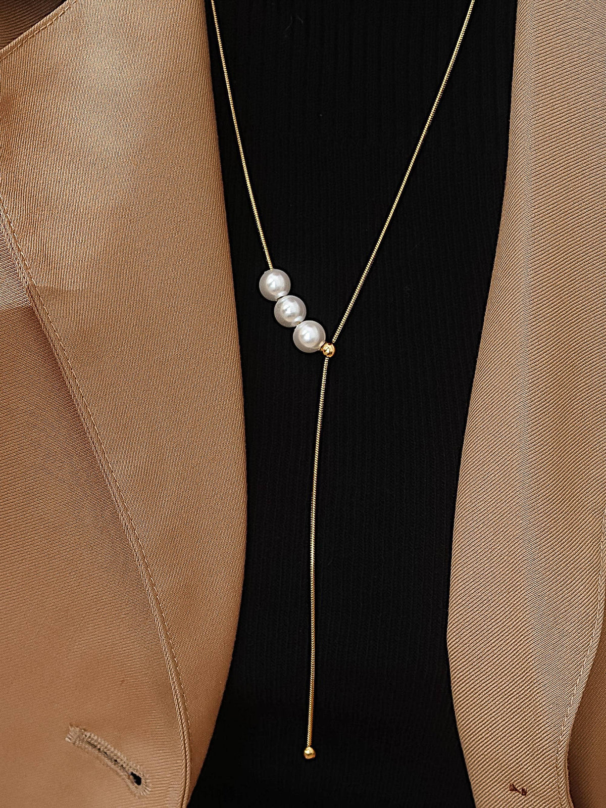 Montana 18K Gold Non-Tarnish Pearl Y Drop Sweater Necklace