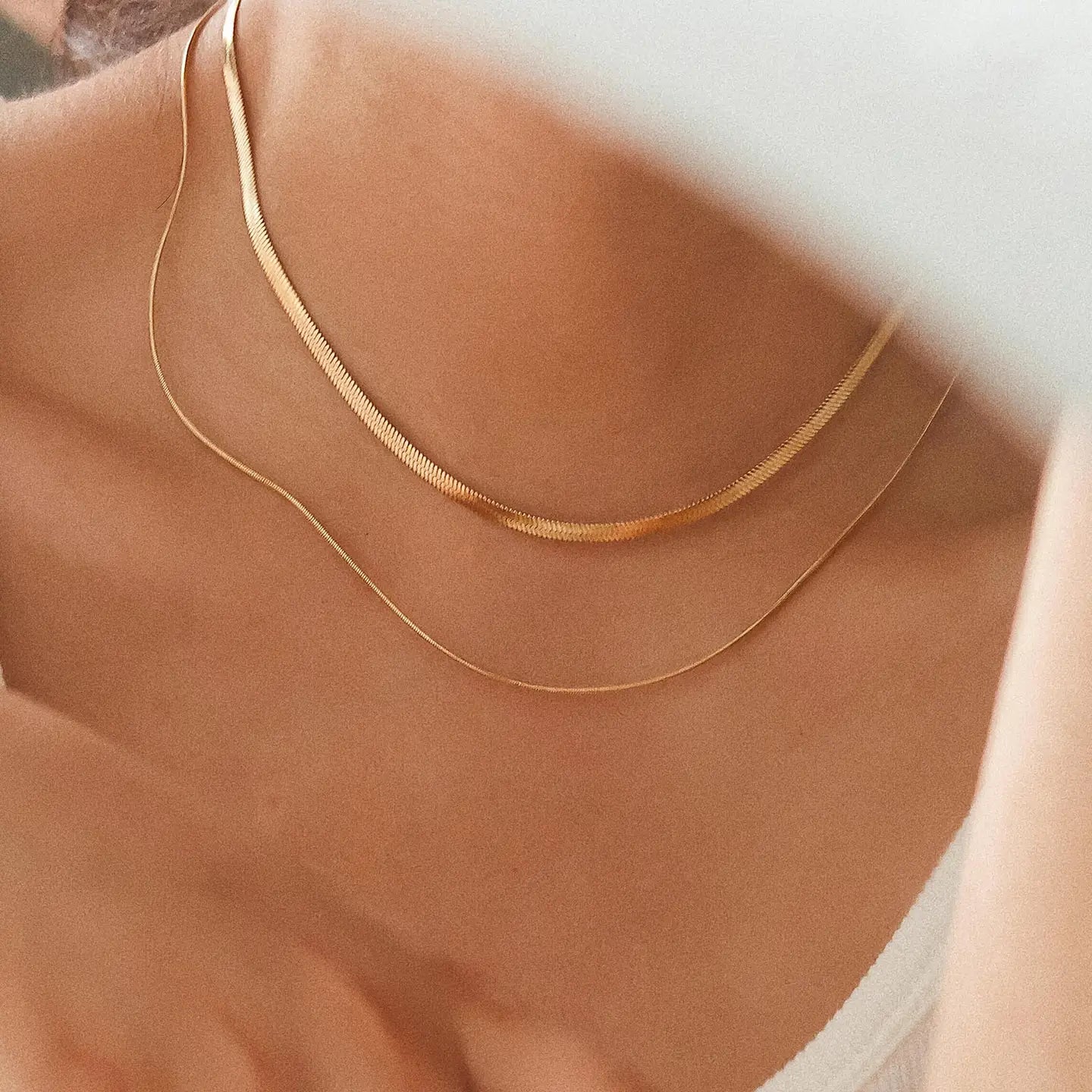 Flanerie Jean 18K Gold Non-Tarnish Layered Flat Snake Chain Necklace